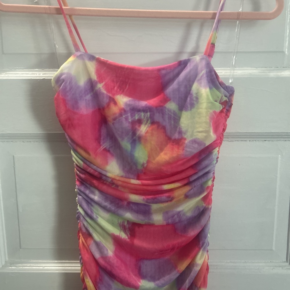 AKIRA Colorful Tie-Dye Spaghetti Strap Dress